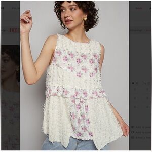 POL Textured Woven Top with Floral Contrast white with purple